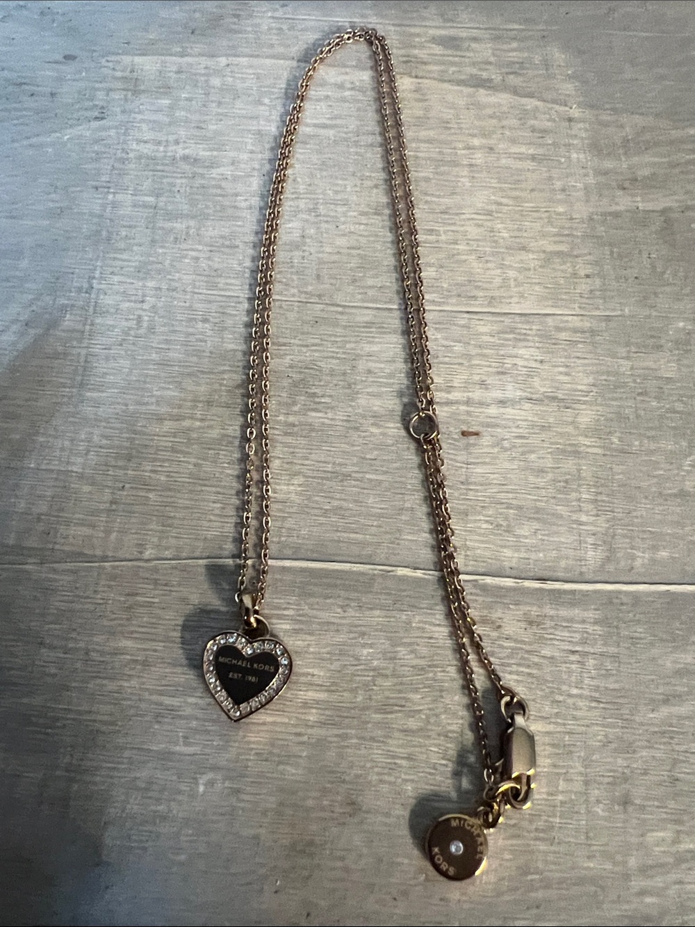 Michael Kors Rose Gold Heart Pendant Necklace with Crystal Accent